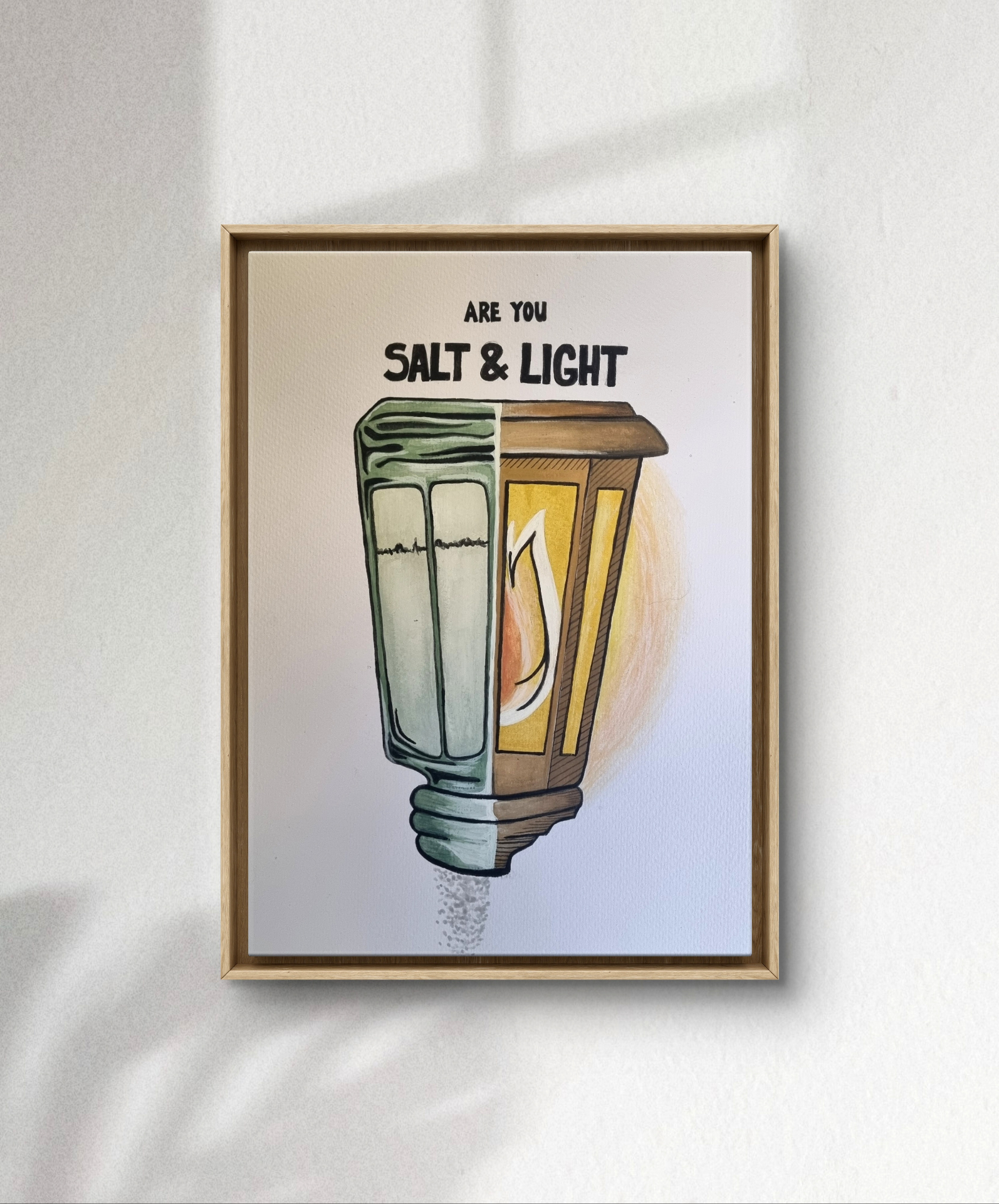 Watercolour still life featuring salt and light imagery inspired by Jesus' teaching in Matthew 5.