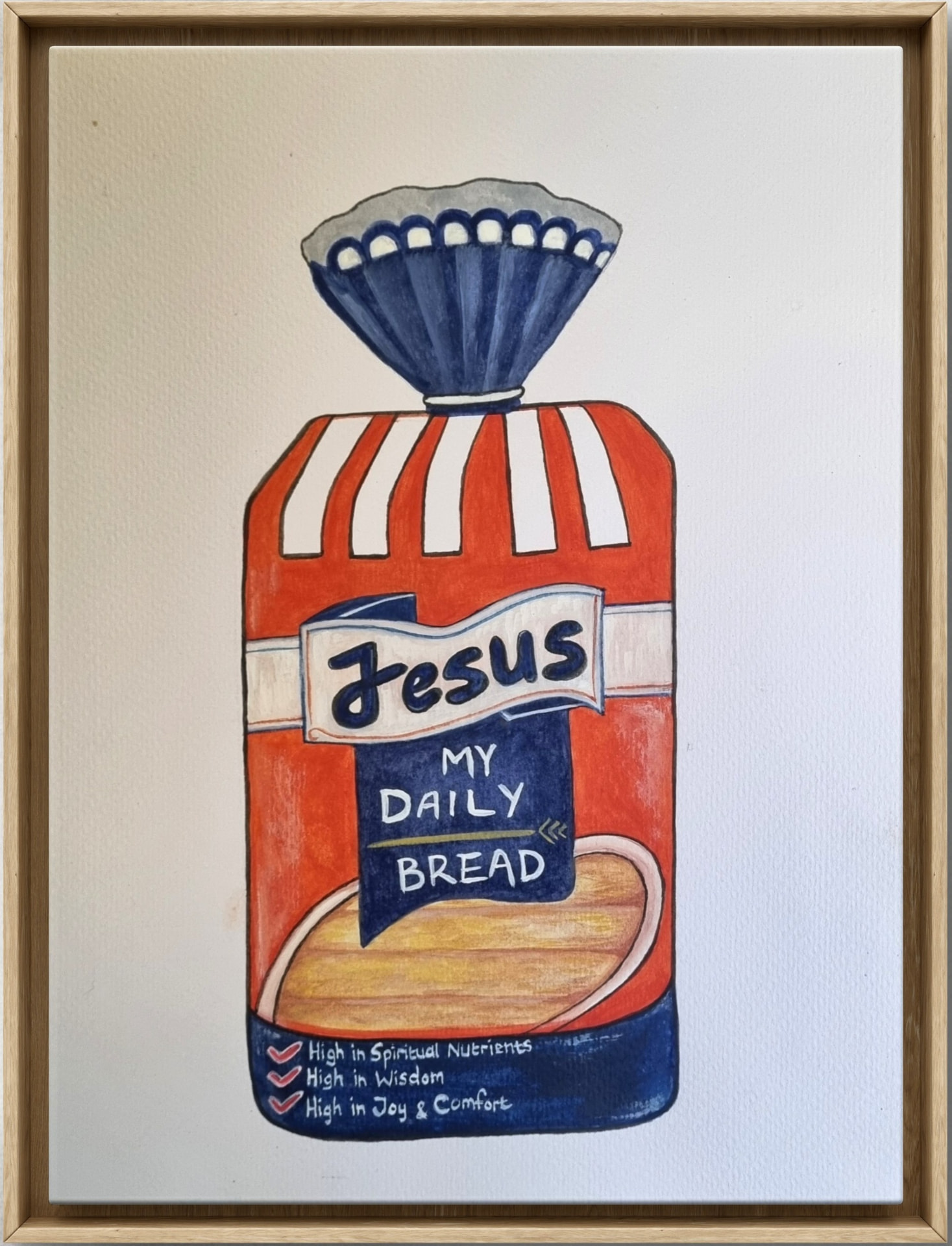Watercolour artwork featuring bread with a Christian message symbolising Jesus as the Bread of Life.
