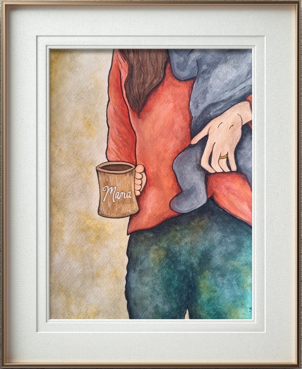 Watercolour artwork celebrating motherhood through a warm and heartfelt composition.