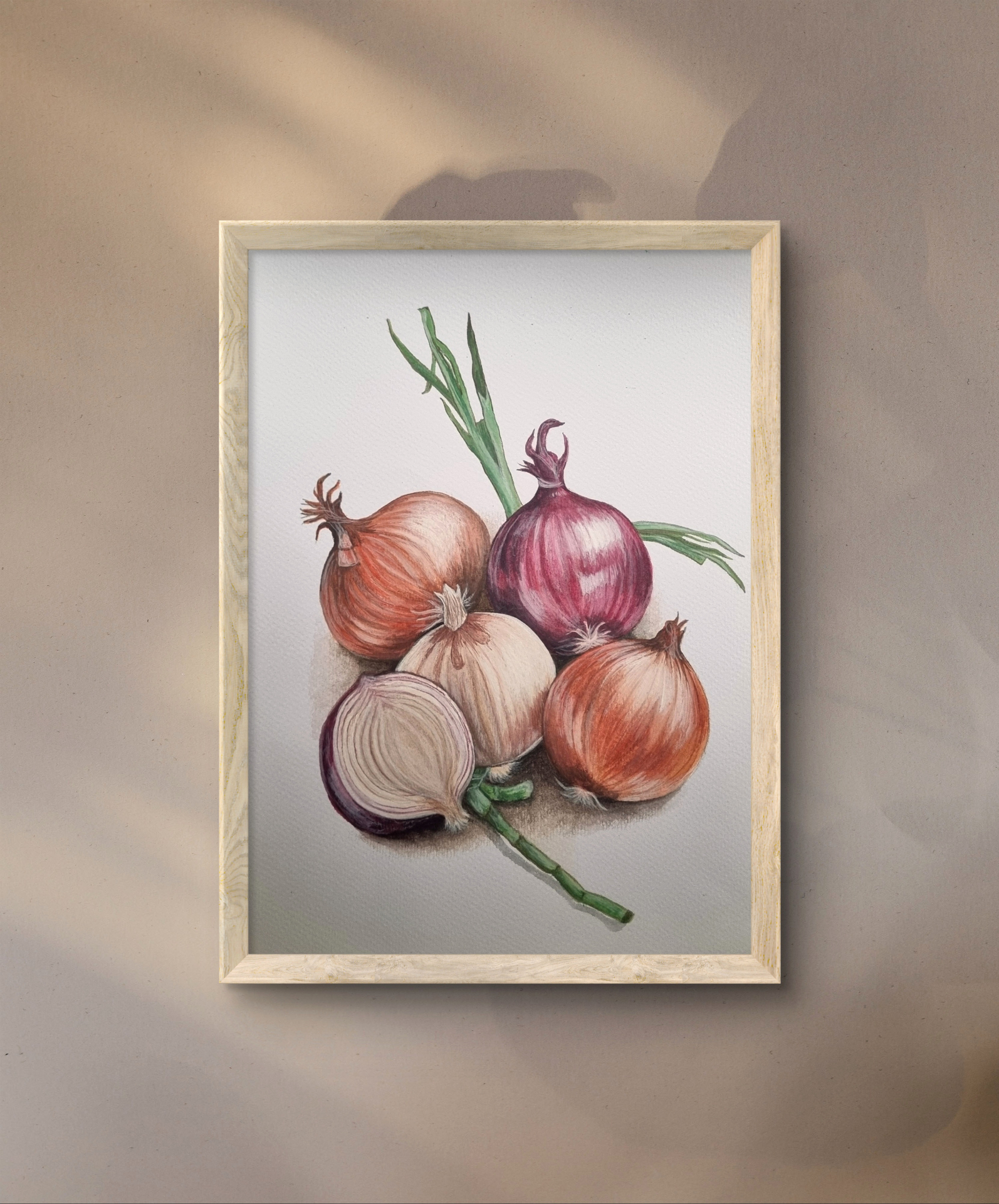 Watercolour still life featuring an onion painted with rich texture and warm earthy tones.