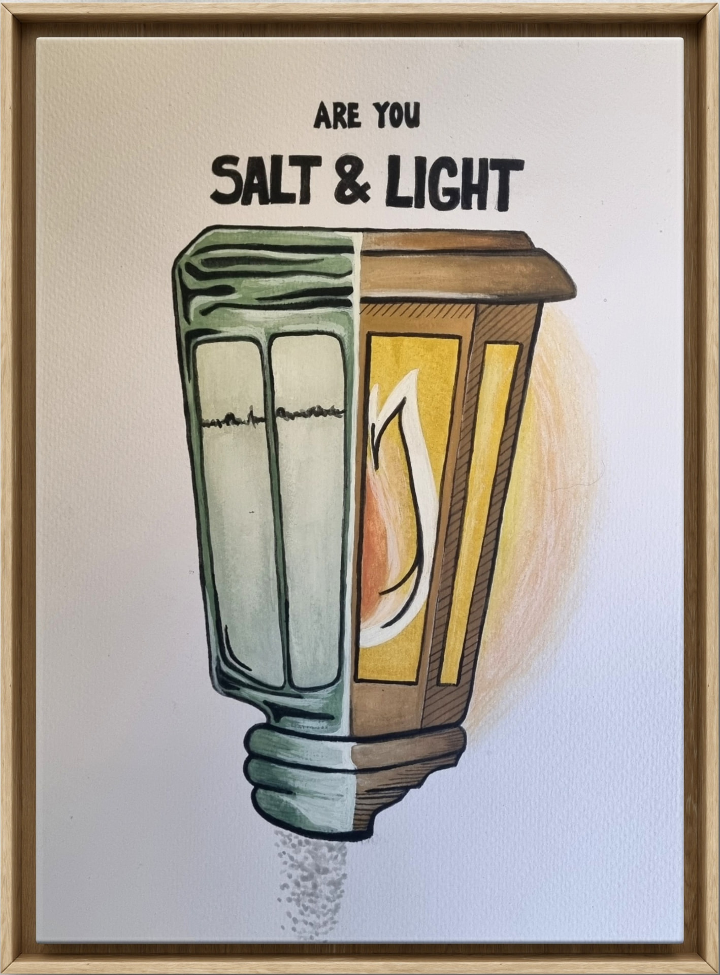 Watercolour still life featuring salt and light imagery inspired by Jesus' teaching in Matthew 5.