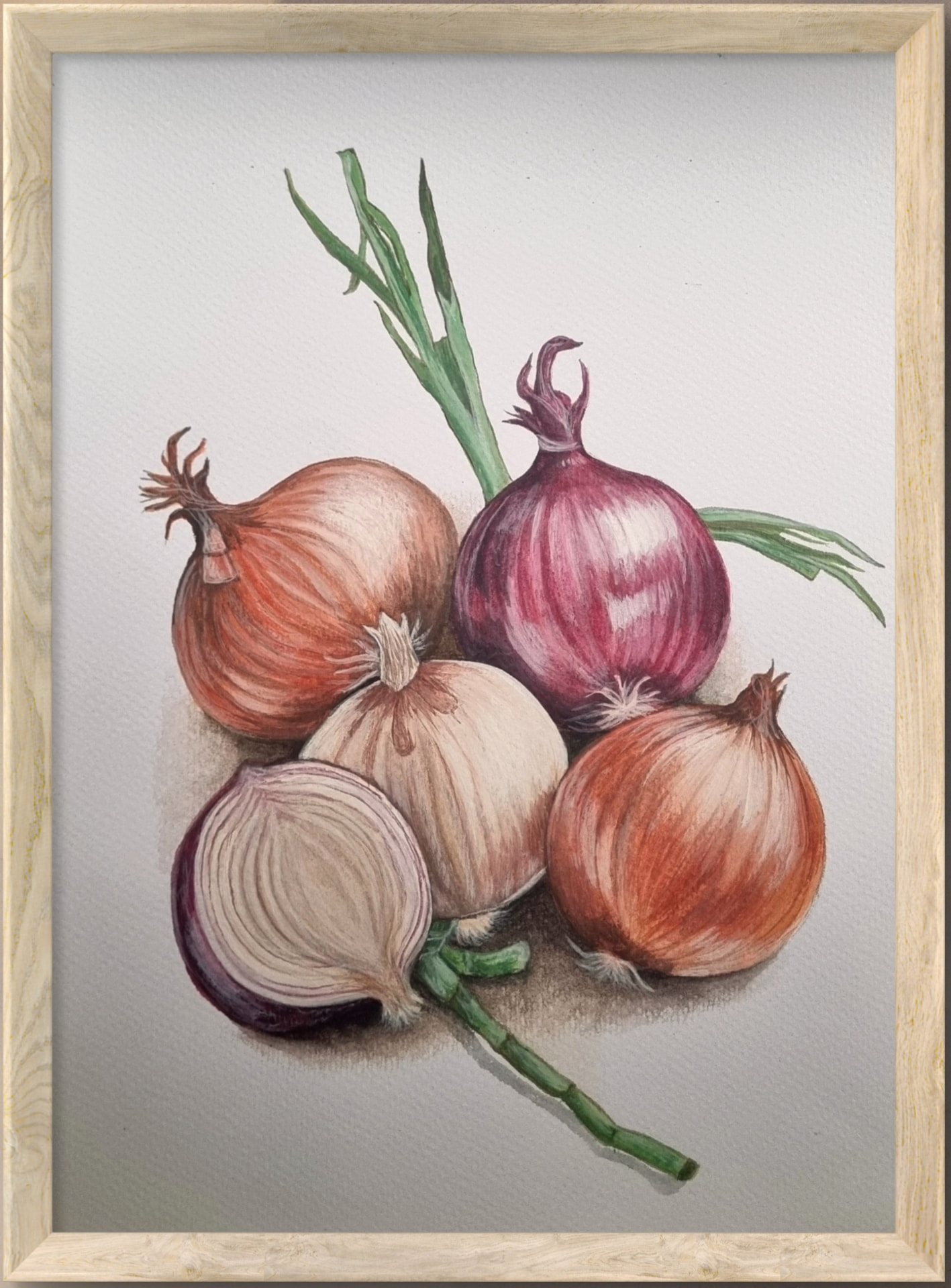 Watercolour still life featuring an onion painted with rich texture and warm earthy tones.